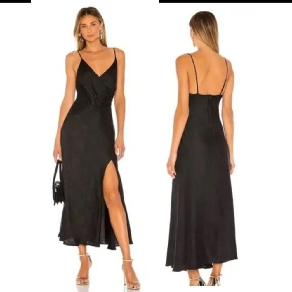 NWT Astr the Label Size S Bastille Faux Wrap Midi Dress Black Python Slit